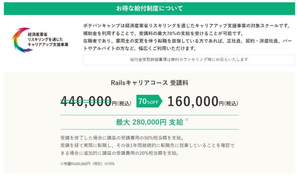 ポテパンキャンプメリット3
補助金利用で安く学べる