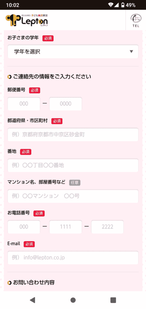 レプトン申込手順3