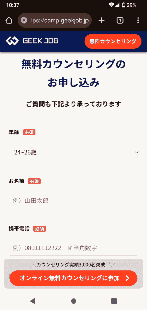 GEEK JOB申込手順2